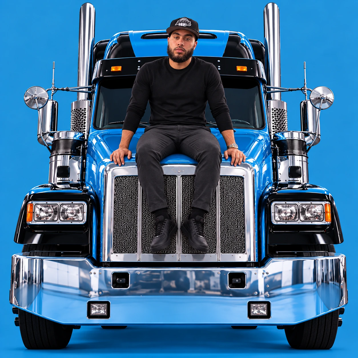 Jalen James standing inside the cargo box of his box truck